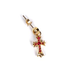 Chrome Hearts Baby Cross Charm Earrings With Rubies