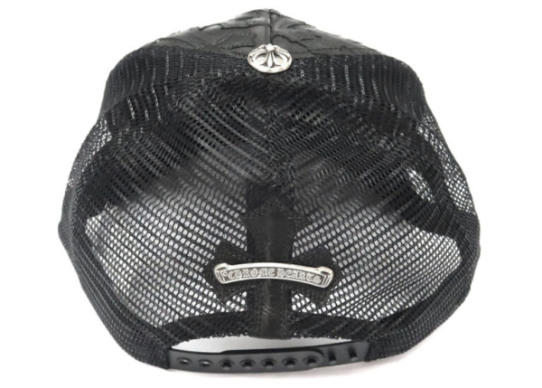 Cemetary Cross Leather Stitched Trucker Chrome Hearts Hat – Black