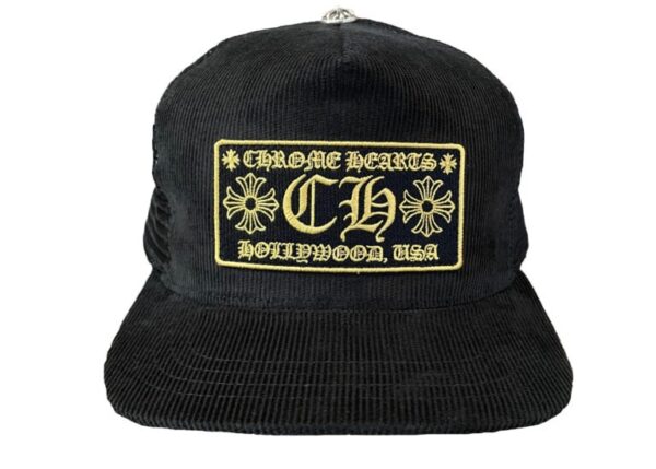 Hollywood Corduroy Chrome Hearts Trucker Hat – Black-Gold