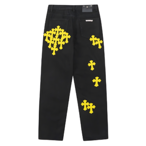 Distressed Chrome Hearts Yellow Jeans