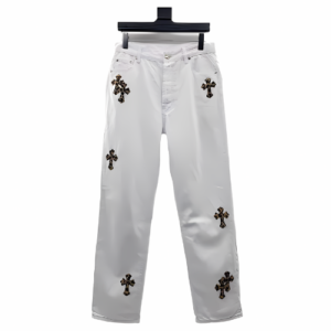 Chrome Heart Leopard Cross White Jeans