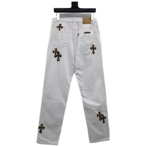 Chrome Heart Leopard Cross White Jeans