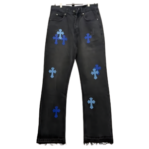 Black and Blue Chrome Hearts Cross Jeans