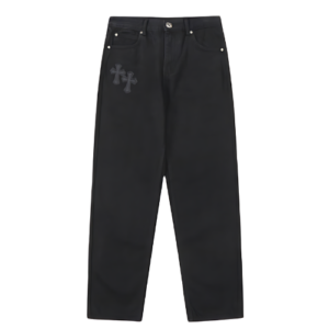 cross-distressed Chrome Hearts jeans